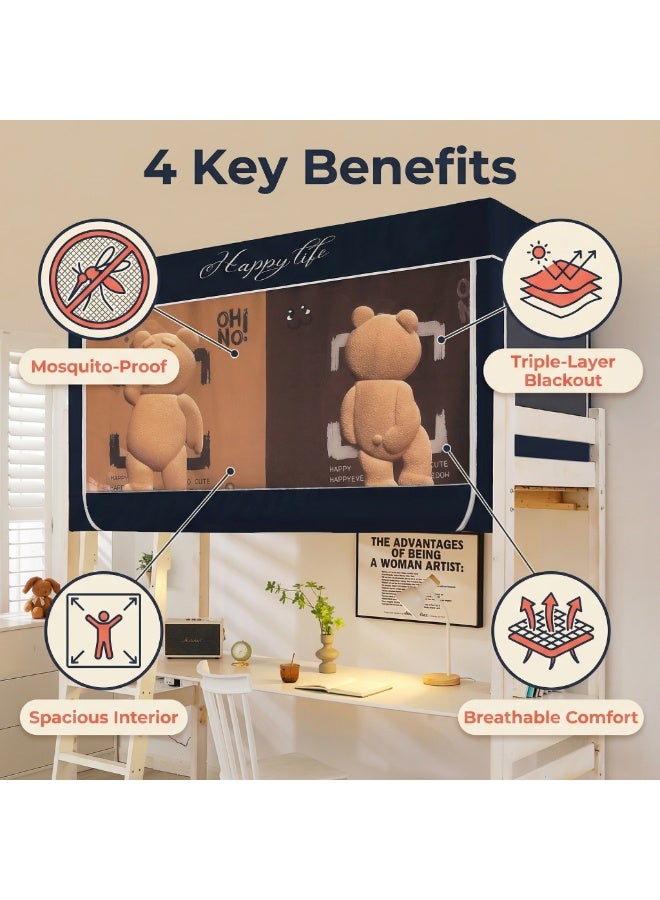 Y&D Blackout Upper Berth Bunk Bed Curtains Dormitory Room Lightproof Decorative Roommate Privacy Cover Canopy Photo Background Decor Backdrop Blackout Curtain 6 Panels with a Top - Image 4